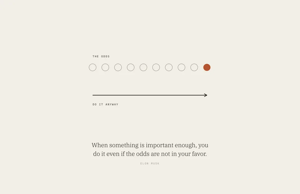 &ldquo;When something is important enough, you do it even if the odds are not in your favor.&rdquo; Elon Musk