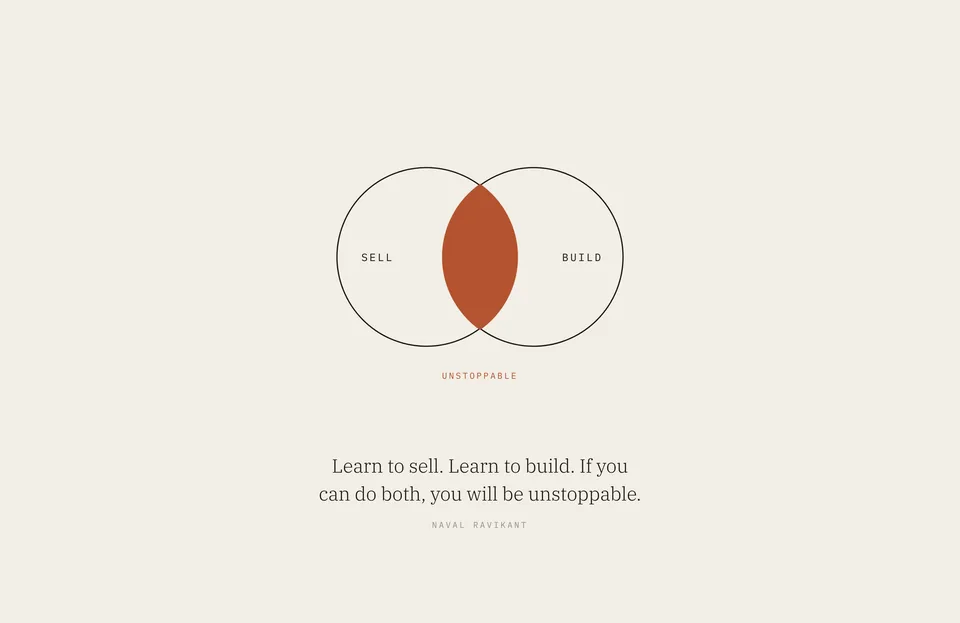 &ldquo;Learn to sell. Learn to build. If you can do both, you will be unstoppable.&rdquo; Naval Ravikant