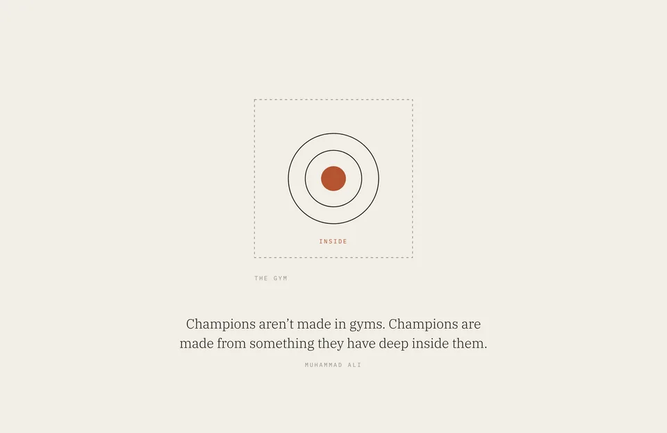 &ldquo;Champions aren’t made in gyms. Champions are made from something they have deep inside them.&rdquo; Muhammad Ali